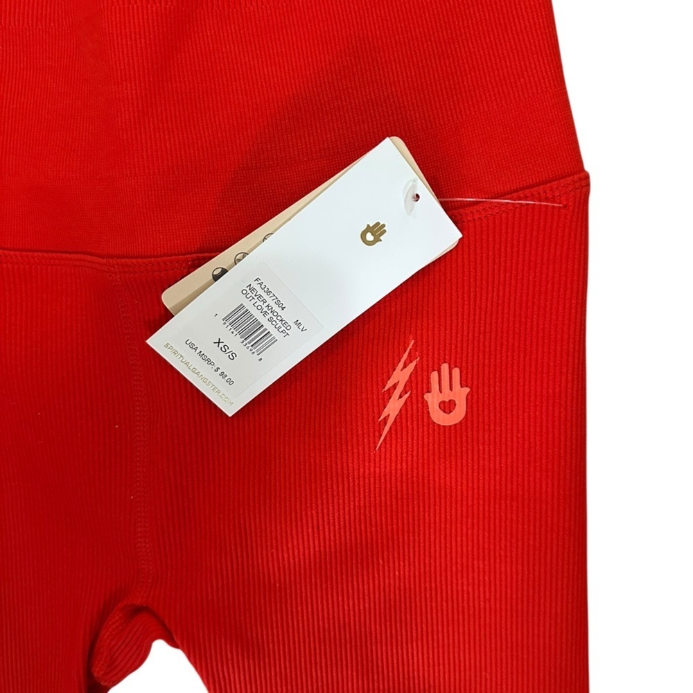 NWT Spiritual Gangster Red Ribbed Sculpted Legging Never Knocked Out Tights XS/S - Picture 4 of 8
